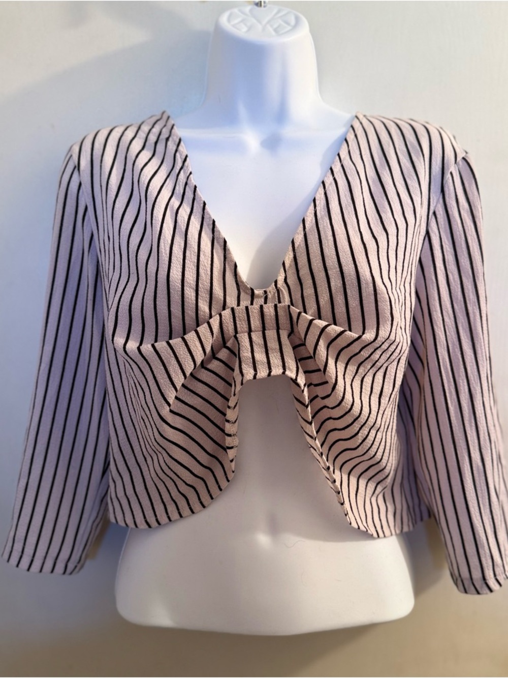Striped V-Neck Twist Front Women’s Top in Light Pink